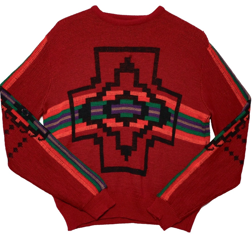 VTG Pendleton Sweater L High Grade Western Wear Aztec 100% Wool Made in USA Red